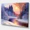 Designart Christmas Forest with River Landscapes Canvas Art
